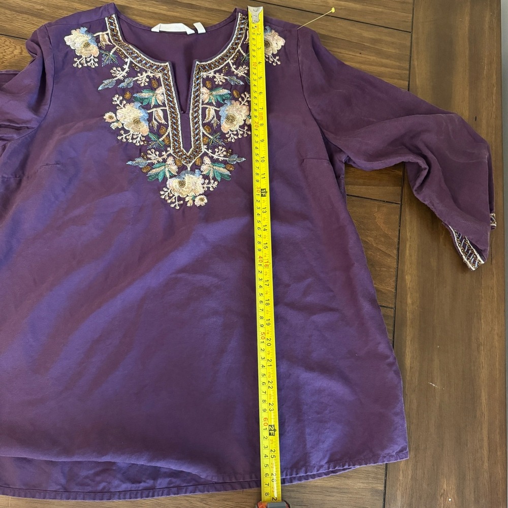 Bohemian Embroidered‎ Tunic Top with Beaded Neckline – Purple – Women's Medium - Picture 7 of 9
